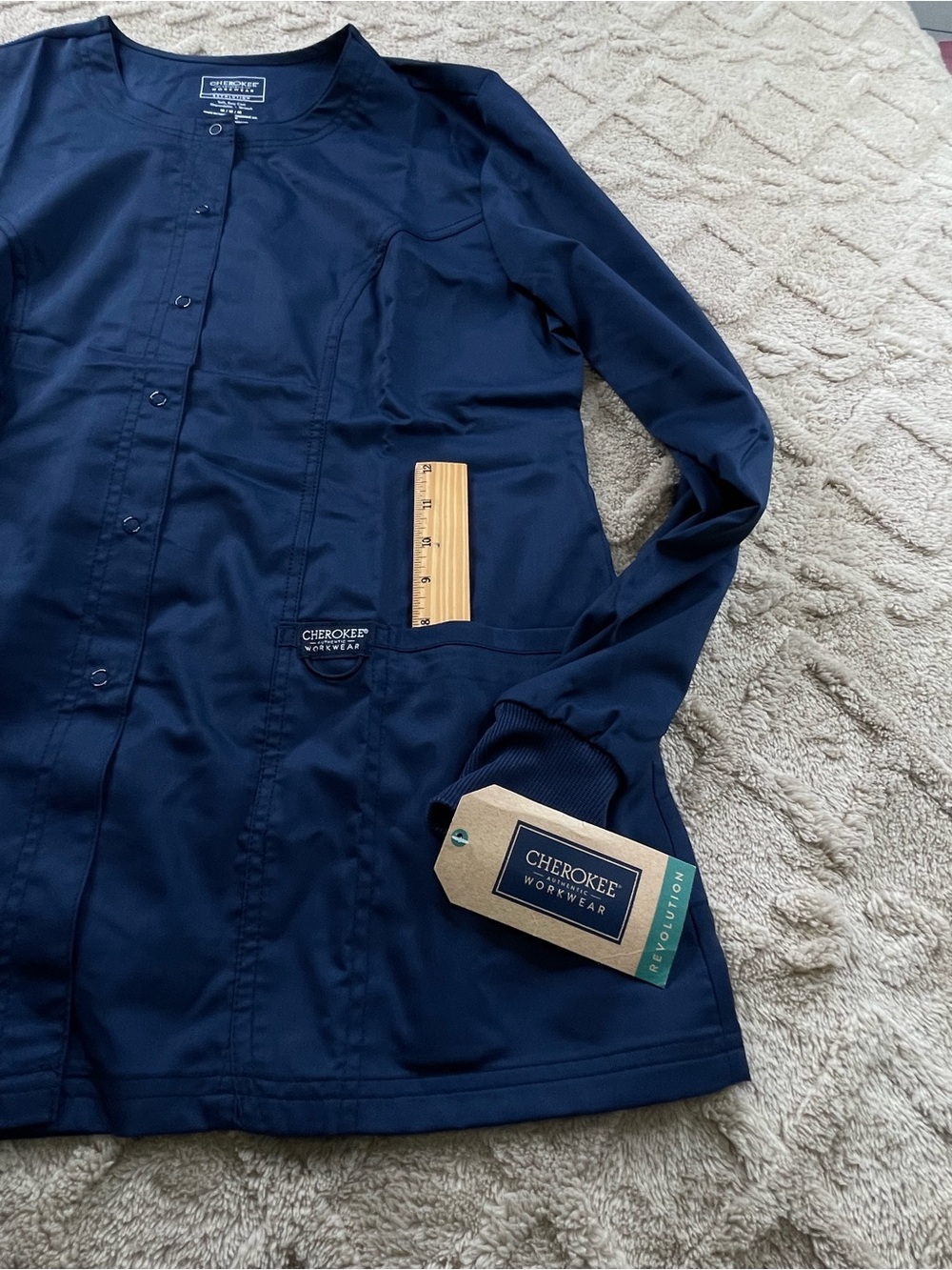 Cherokee Navy Round-Neck Scrub Medical Jacket~ Sz M *NWT Medical Staff - Picture 5 of 9